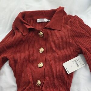 Good American Rust Cardigan with Gold Buttons